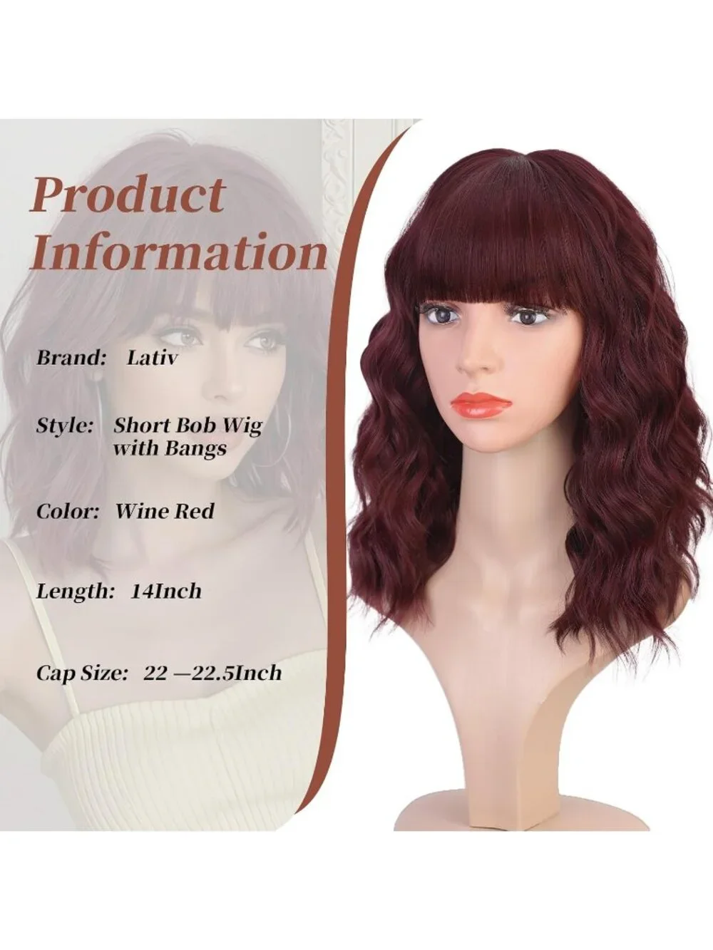 Women's Wine Red 14 Inch Heat Resistant Synthetic Fiber Shoulder Length Wigs